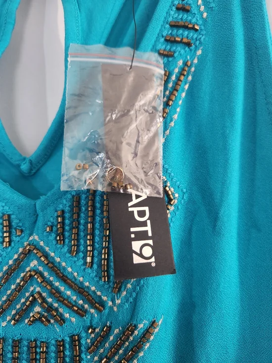 Apt. 9 Teal Sleeveless Tank with Beaded Geometric Neckline Size M #festive #fun - Picture 2 of 7